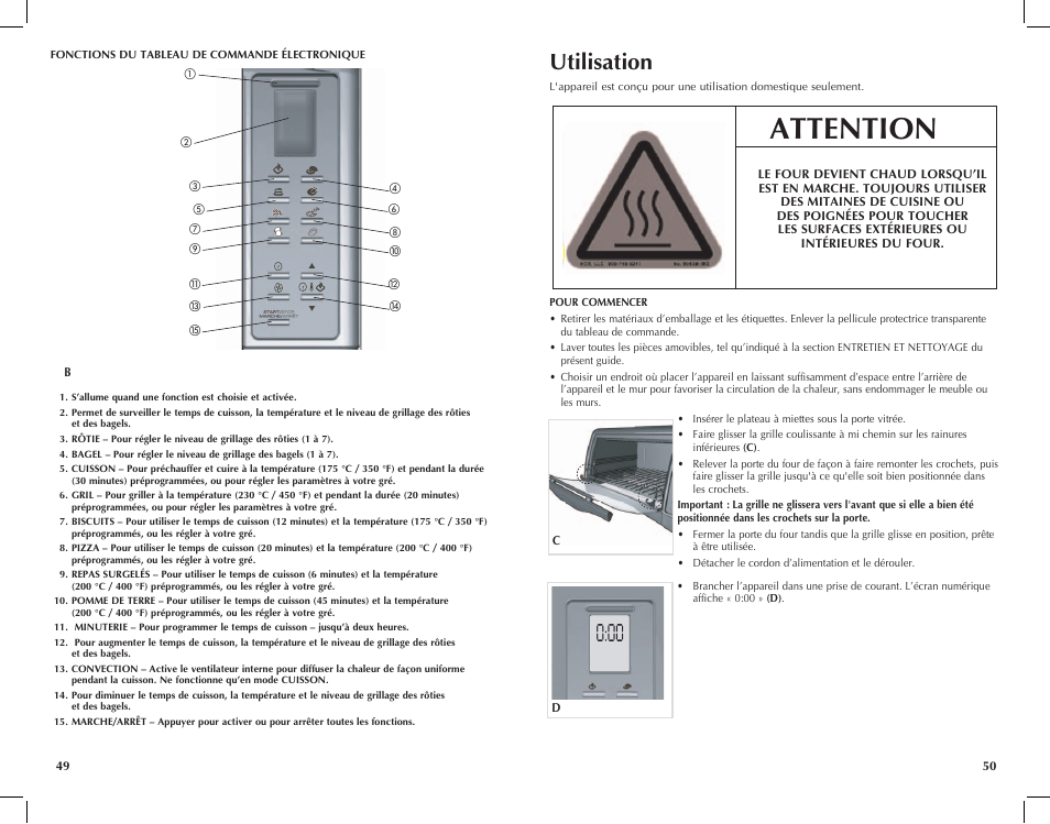 Attention, Utilisation | Black & Decker Perfect Broil CTO4550SD User Manual | Page 26 / 39