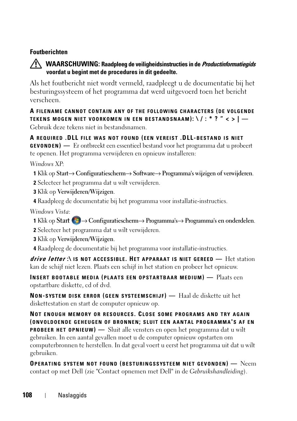 Waarschuwing, Start | Dell Precision T5400 (Late 2007) User Manual | Page 108 / 394