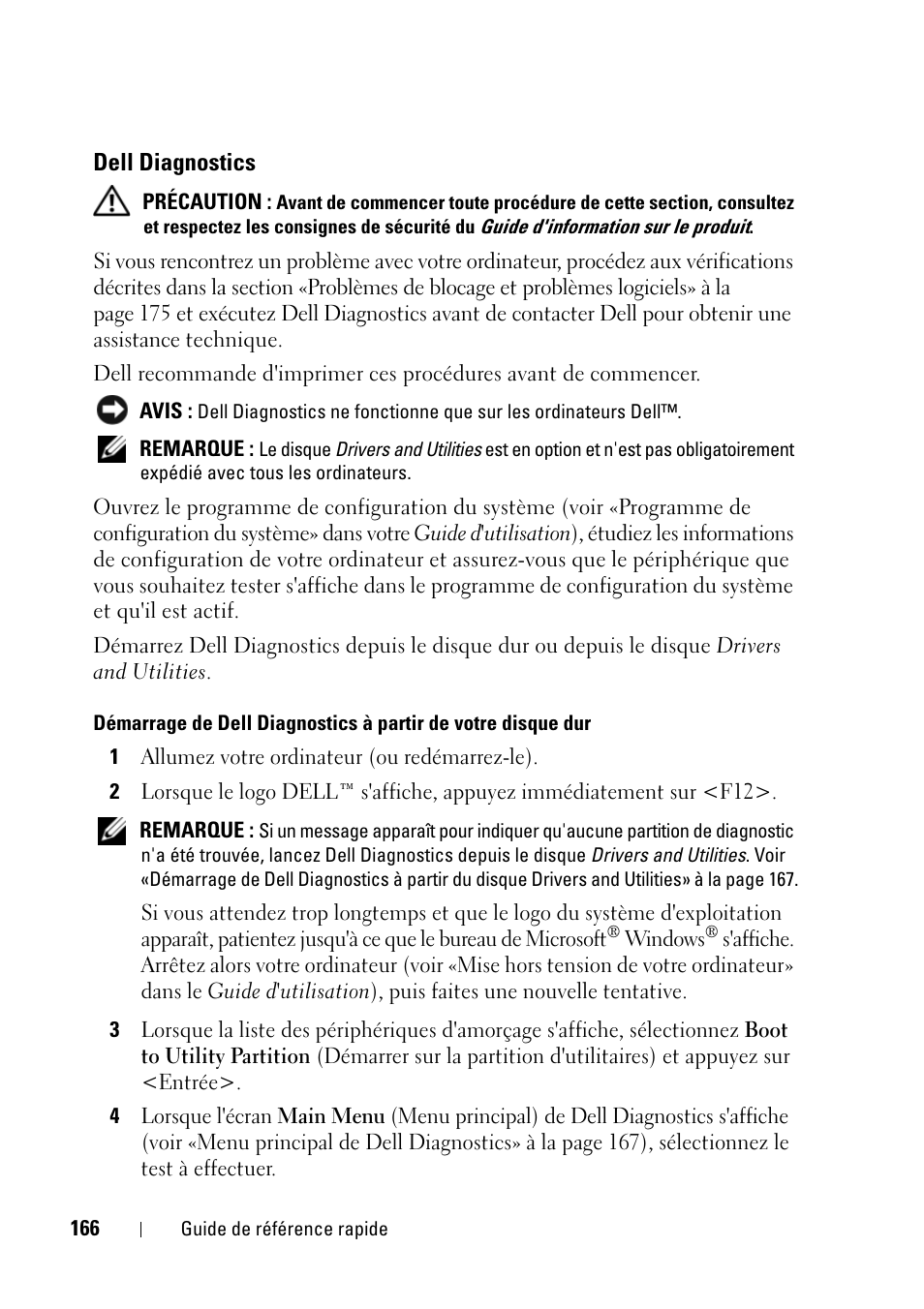 Dell diagnostics | Dell Precision T5400 (Late 2007) User Manual | Page 166 / 394