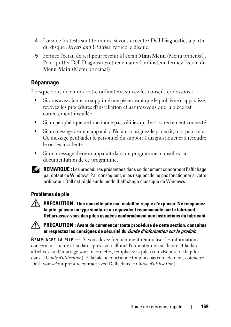 Dépannage | Dell Precision T5400 (Late 2007) User Manual | Page 169 / 394