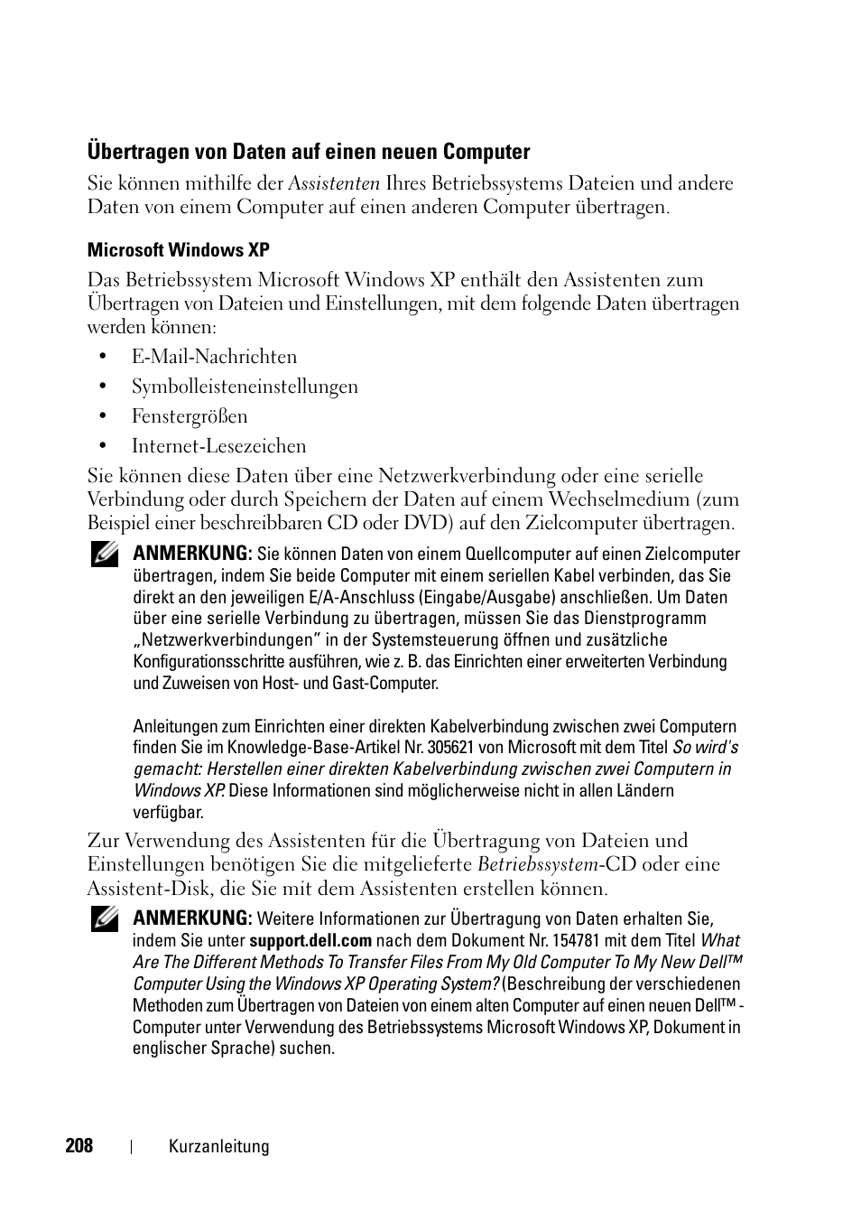 Übertragen von daten auf einen neuen computer | Dell Precision T5400 (Late 2007) User Manual | Page 208 / 394