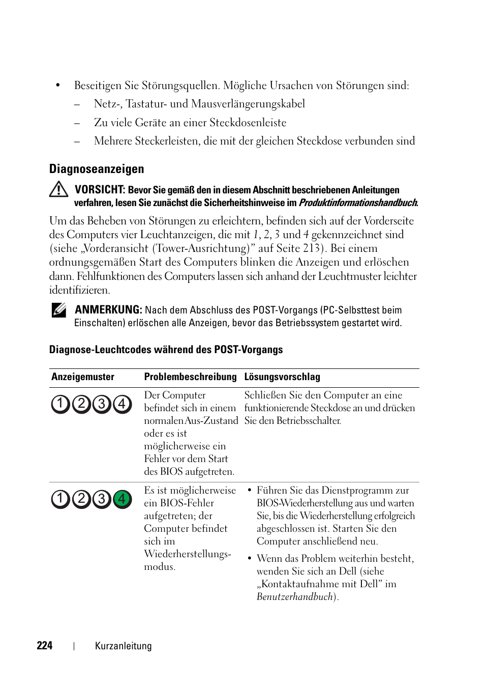 Diagnoseanzeigen | Dell Precision T5400 (Late 2007) User Manual | Page 224 / 394