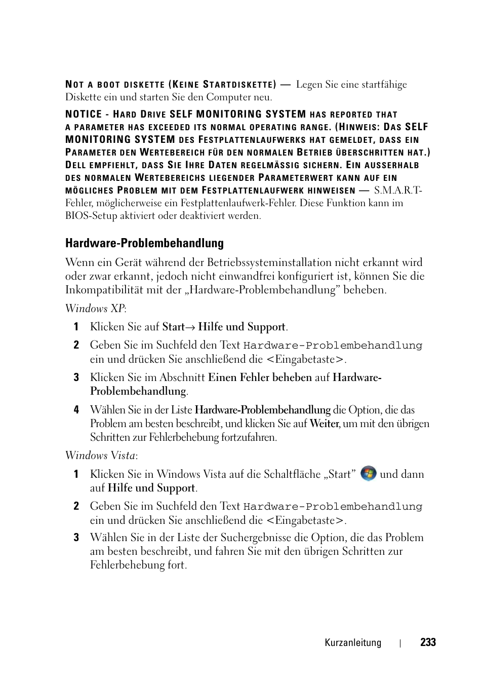 Hardware-problembehandlung | Dell Precision T5400 (Late 2007) User Manual | Page 233 / 394