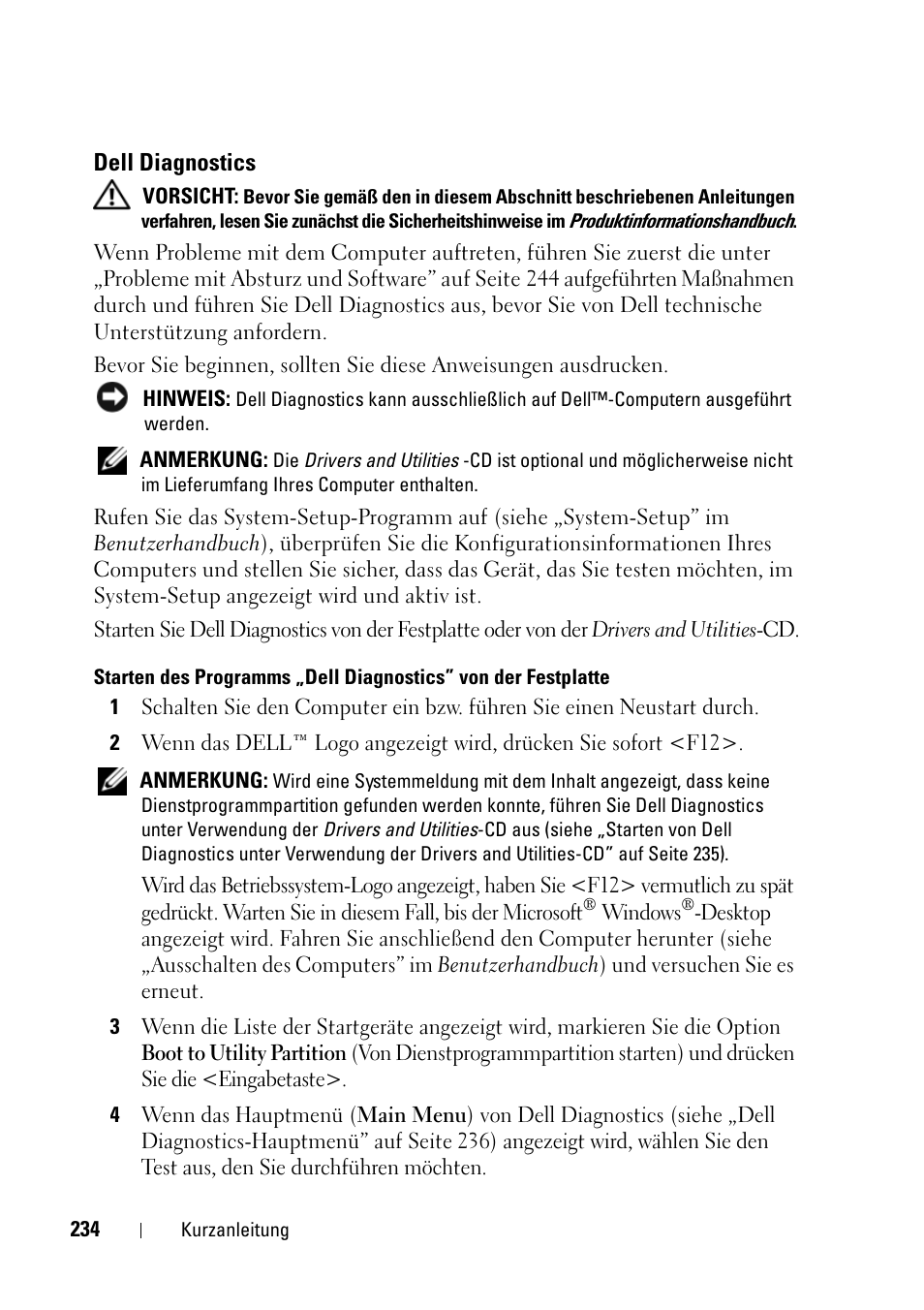 Dell diagnostics | Dell Precision T5400 (Late 2007) User Manual | Page 234 / 394
