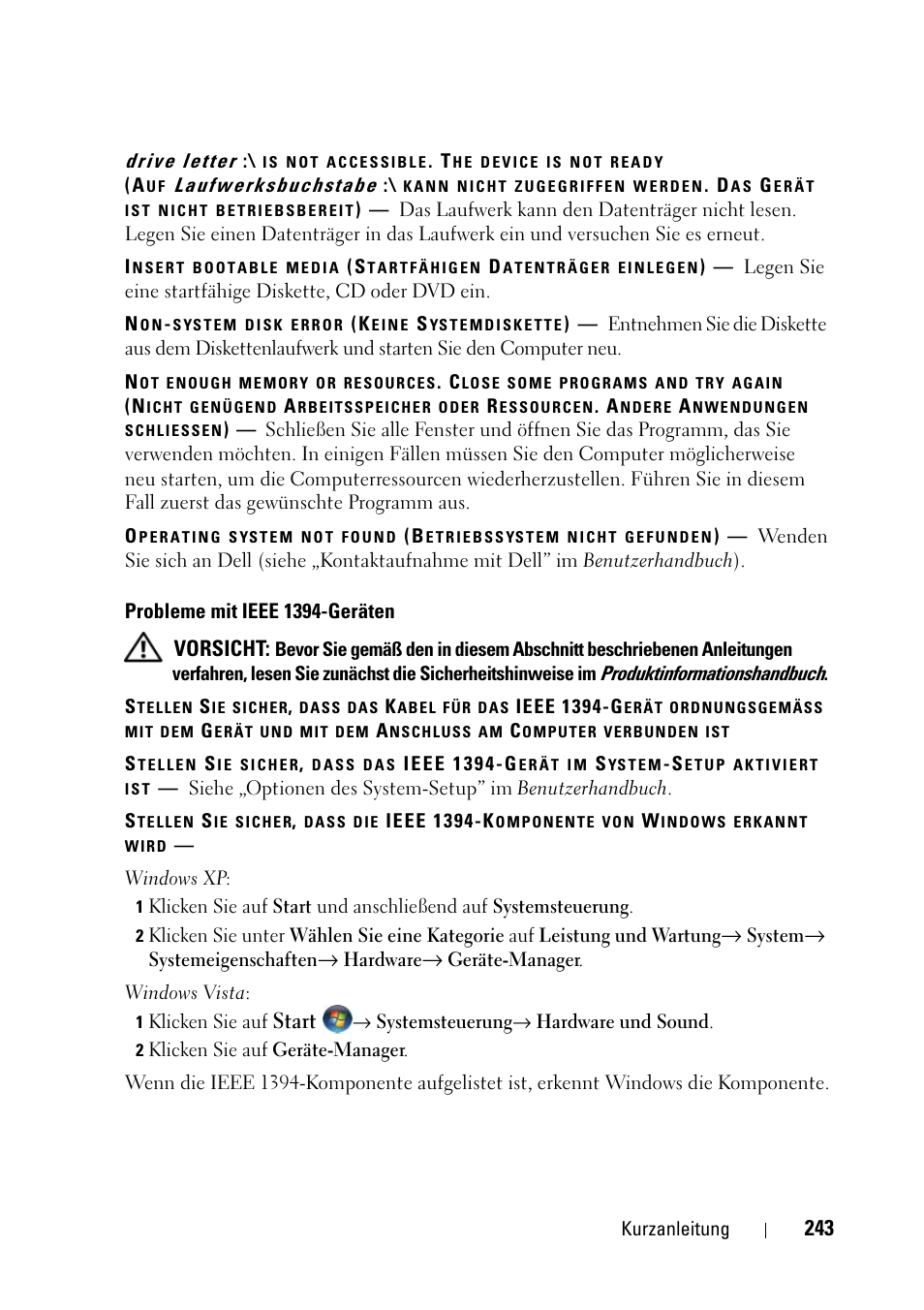 Vorsicht, Start | Dell Precision T5400 (Late 2007) User Manual | Page 243 / 394