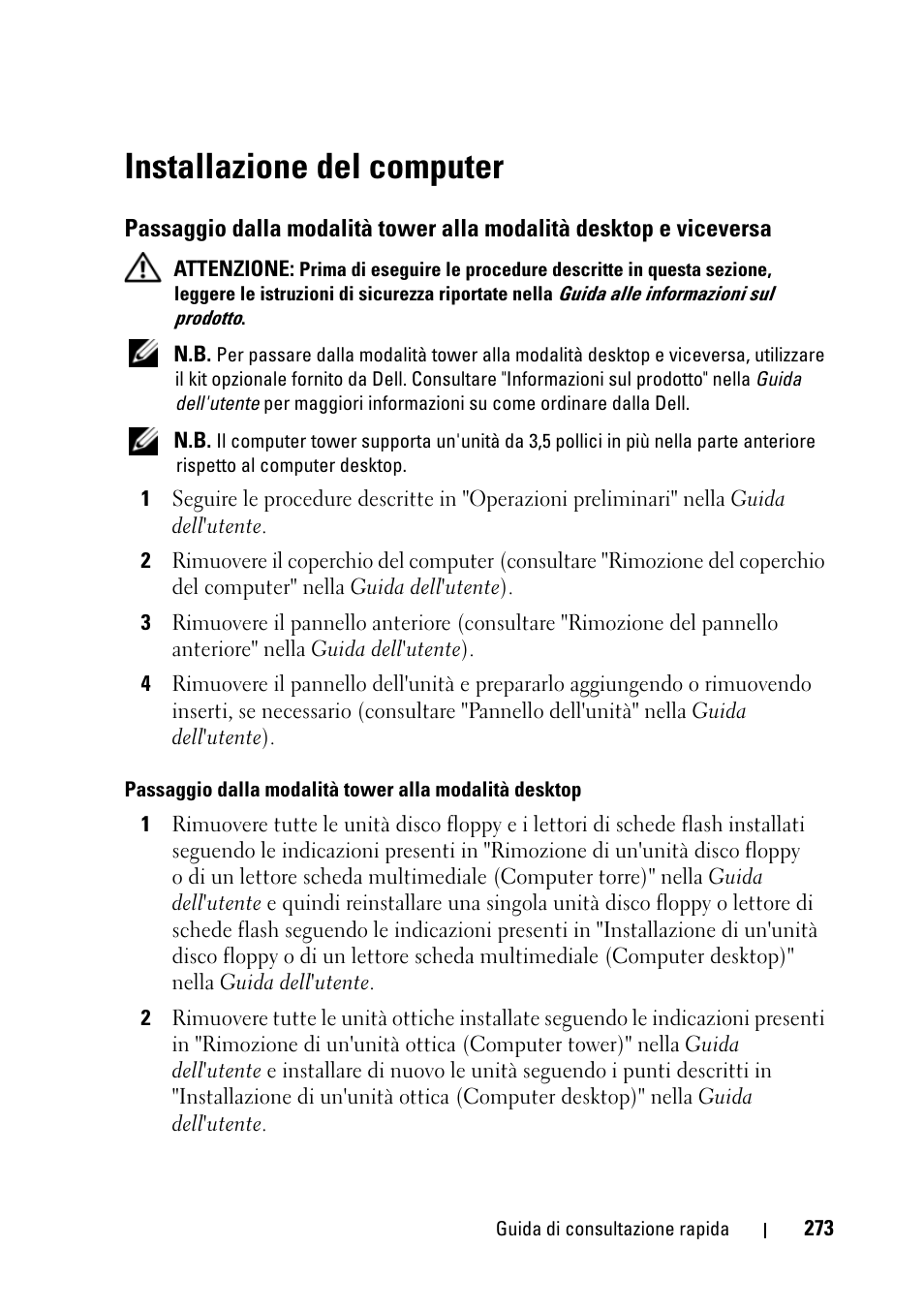 Installazione del computer | Dell Precision T5400 (Late 2007) User Manual | Page 273 / 394