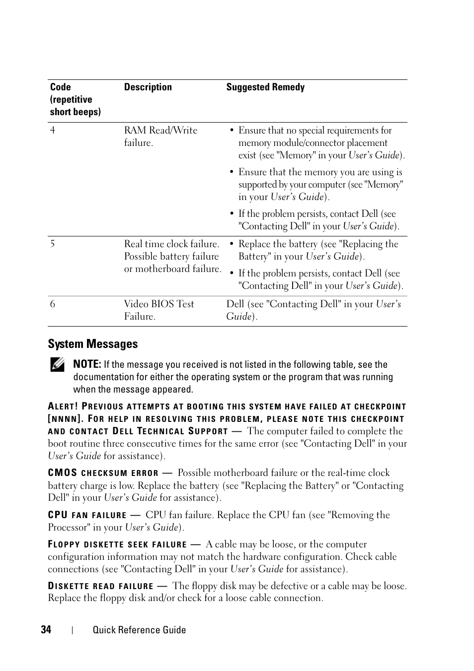 System messages | Dell Precision T5400 (Late 2007) User Manual | Page 34 / 394