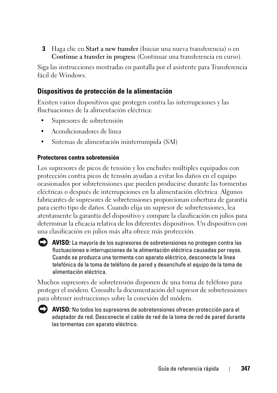 Dispositivos de protección de la alimentación | Dell Precision T5400 (Late 2007) User Manual | Page 347 / 394