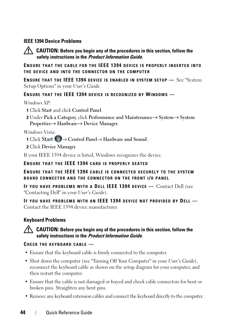 Caution, Start | Dell Precision T5400 (Late 2007) User Manual | Page 44 / 394