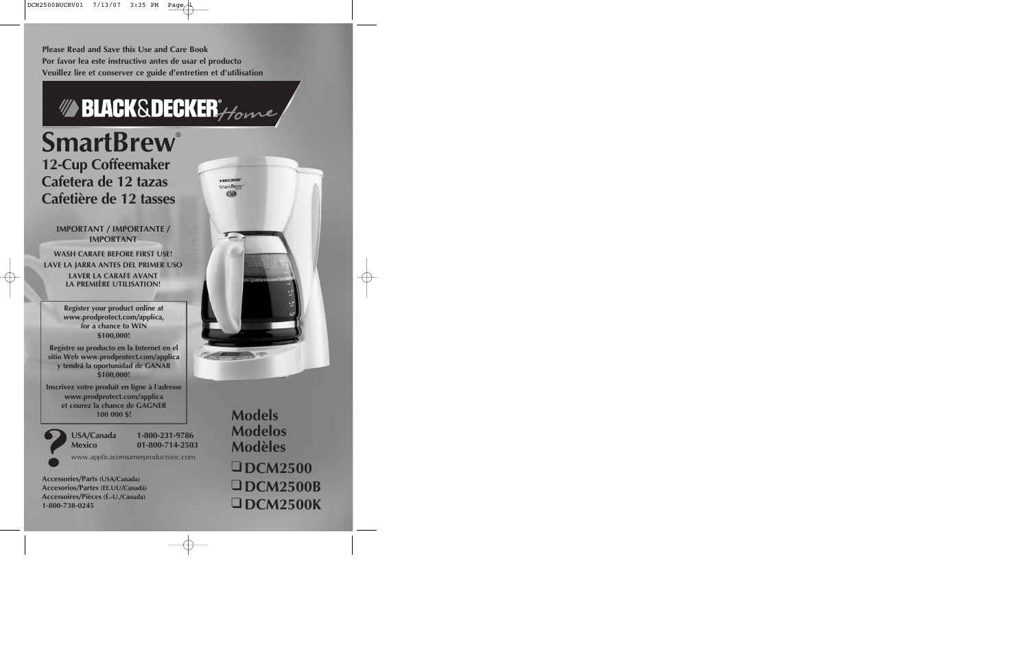 Black & Decker SmartBrew DCM2500K User Manual | 13 pages