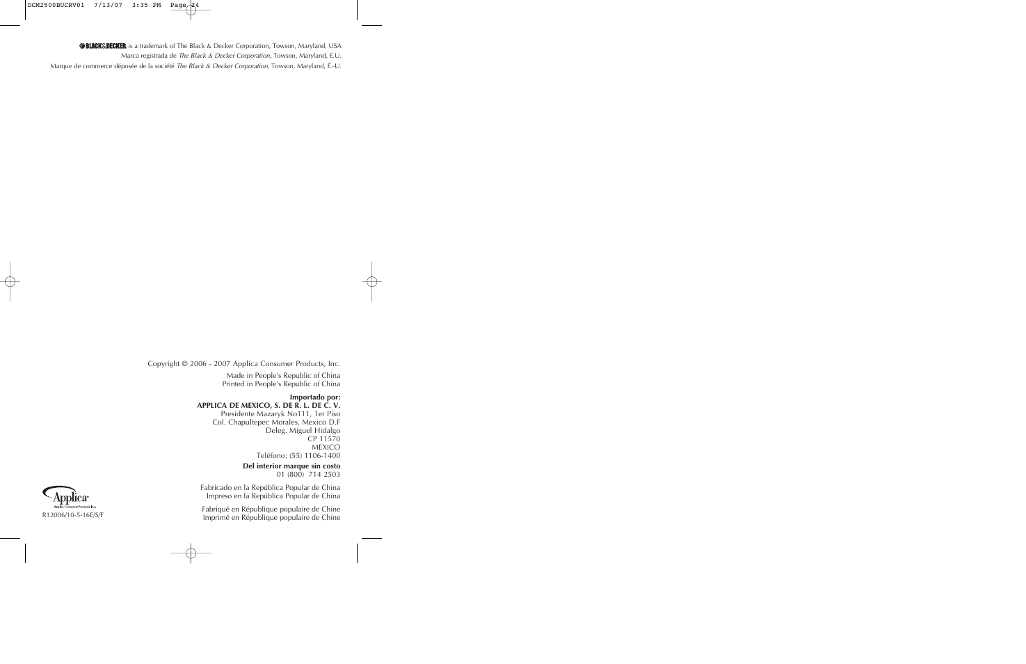 Black & Decker SmartBrew DCM2500K User Manual | Page 13 / 13