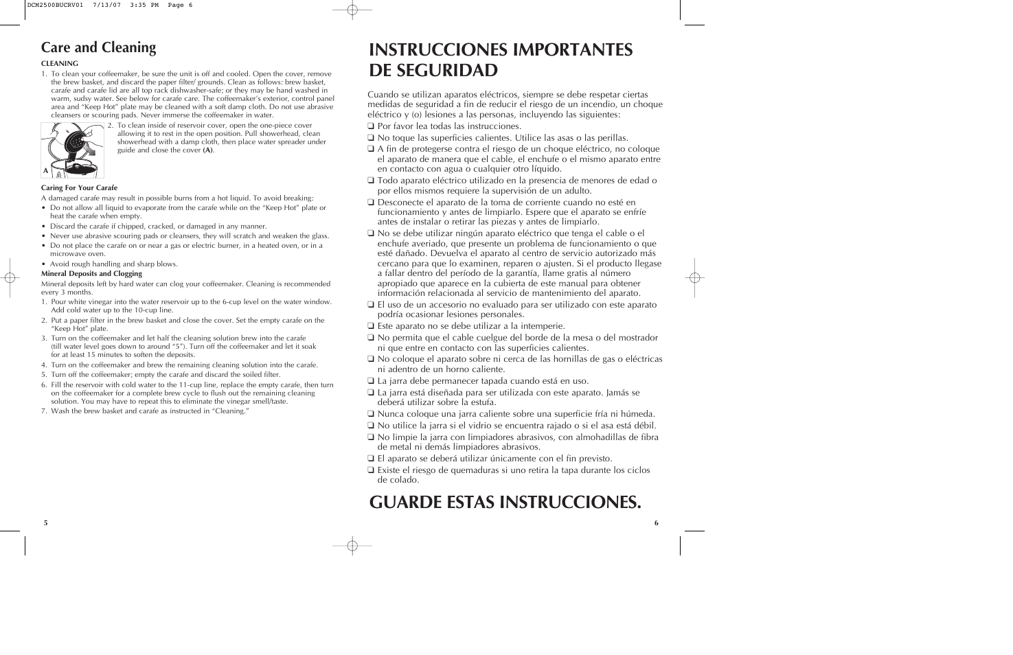 Care and cleaning | Black & Decker SmartBrew DCM2500K User Manual | Page 4 / 13