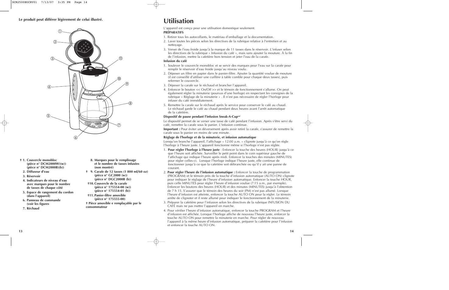 Utilisation | Black & Decker SmartBrew DCM2500K User Manual | Page 8 / 13