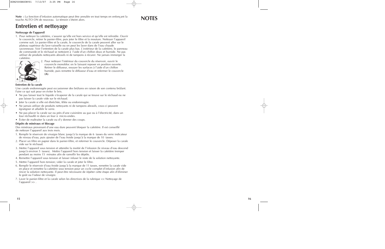 Entretien et nettoyage | Black & Decker SmartBrew DCM2500K User Manual | Page 9 / 13
