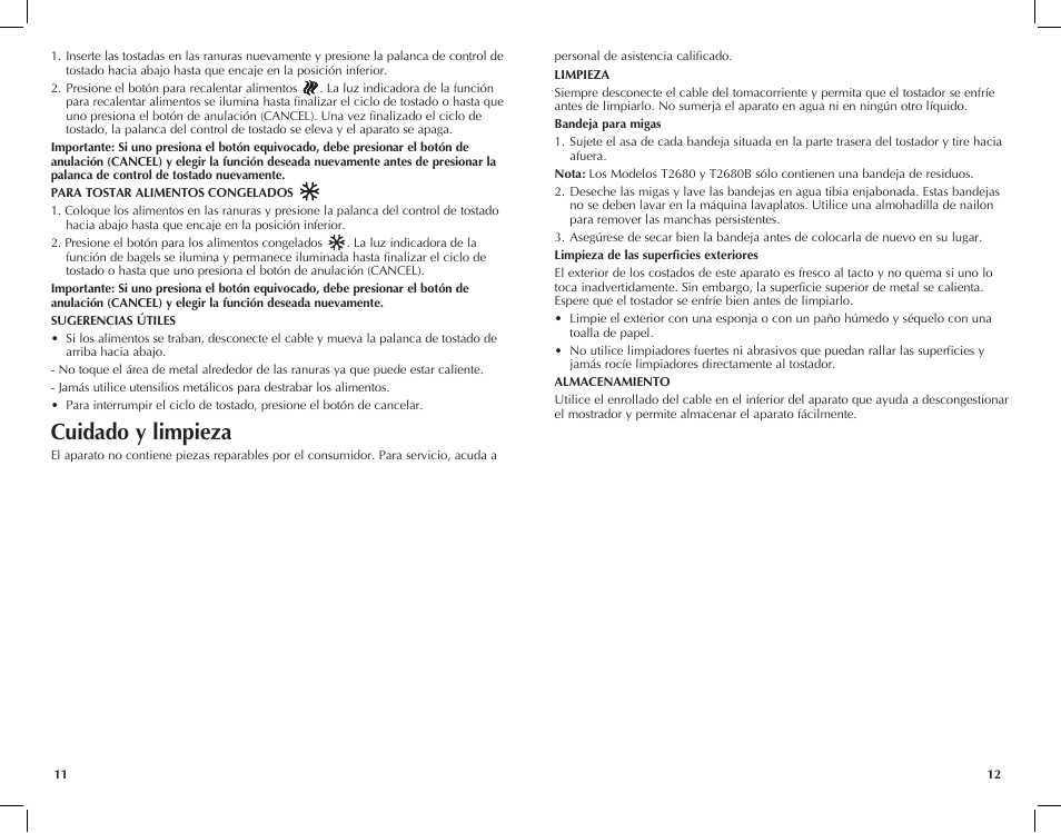 Cuidado y limpieza | Black & Decker T4680B User Manual | Page 7 / 9