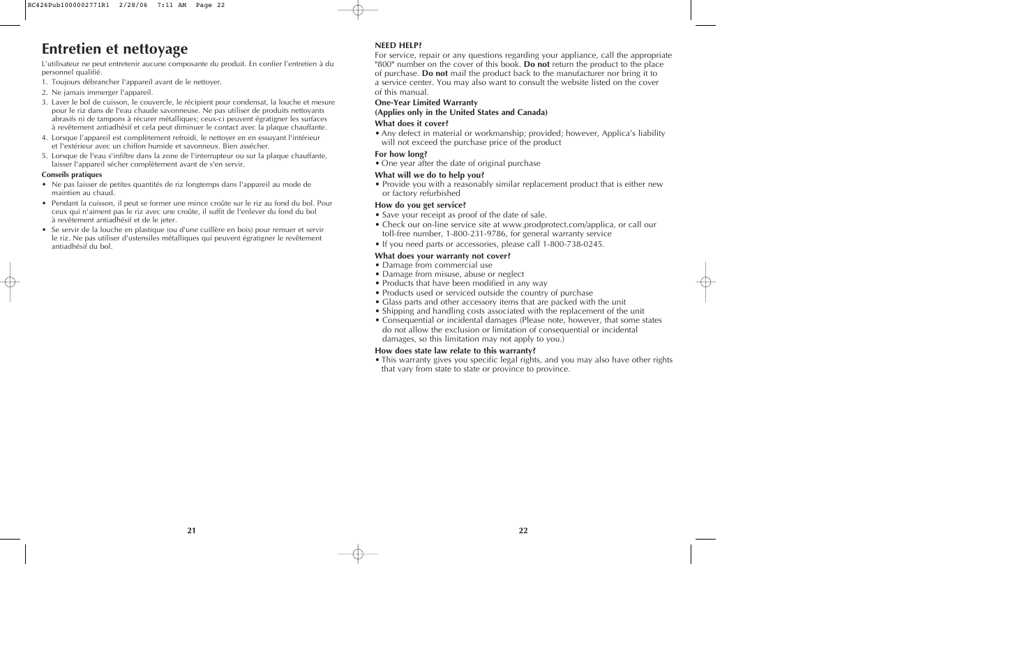 Entretien et nettoyage | Black & Decker RC426 User Manual | Page 12 / 15