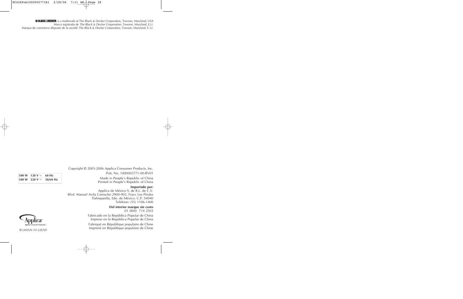 Black & Decker RC426 User Manual | Page 15 / 15