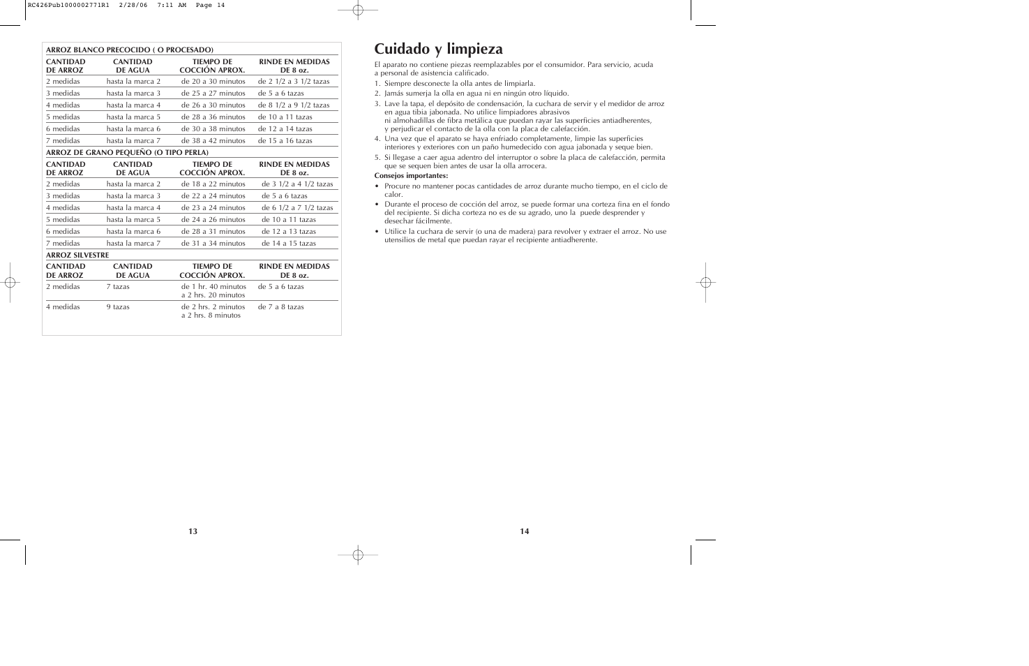 Cuidado y limpieza | Black & Decker RC426 User Manual | Page 8 / 15