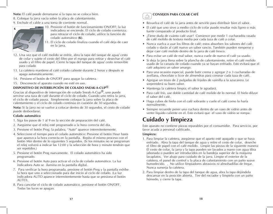 Cuidado y limpieza | Black & Decker DCM2160W User Manual | Page 10 / 19