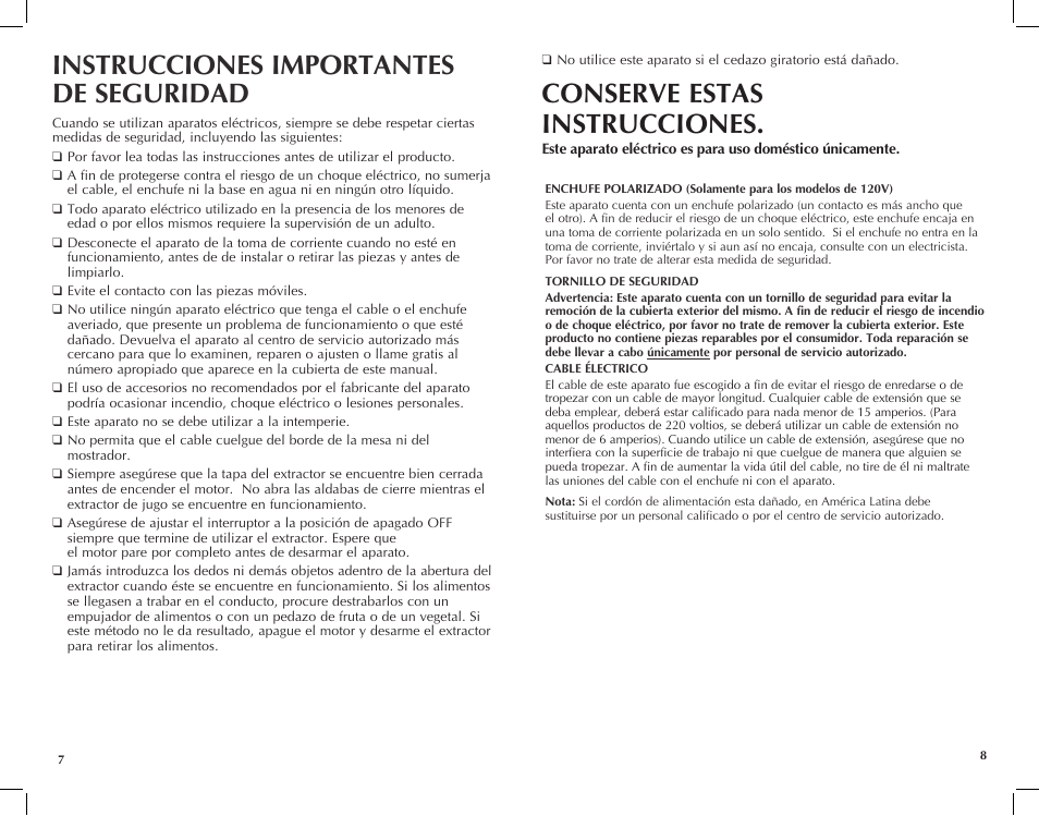 Instrucciones importantes de seguridad, Conserve estas instrucciones | Black & Decker JE2060 User Manual | Page 5 / 13