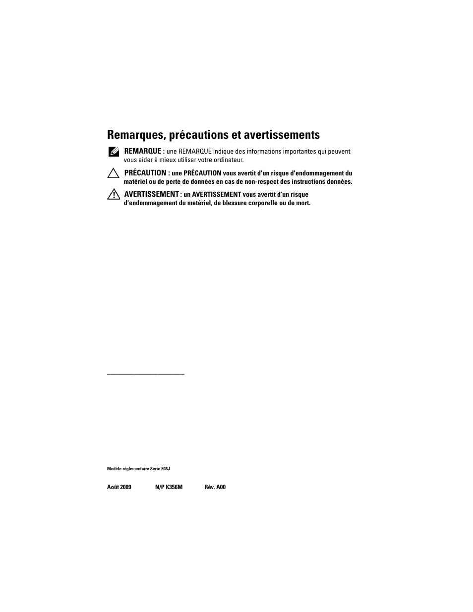 Remarques, précautions et avertissements | Dell PowerVault MD1200 User Manual | Page 16 / 54