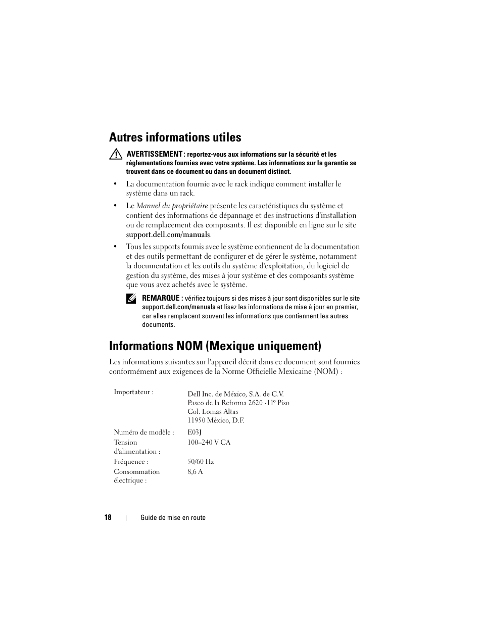 Autres informations utiles, Informations nom (mexique uniquement) | Dell PowerVault MD1200 User Manual | Page 20 / 54