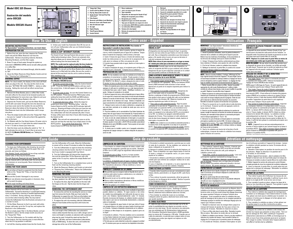 How to use, Care guide, Como usar | Guia de cuidado, Utilisation, Entreient et nettoyage, Spac am auto on/off, How to use - english, Como usar - español | Black & Decker ODC350 User Manual | Page 7 / 7
