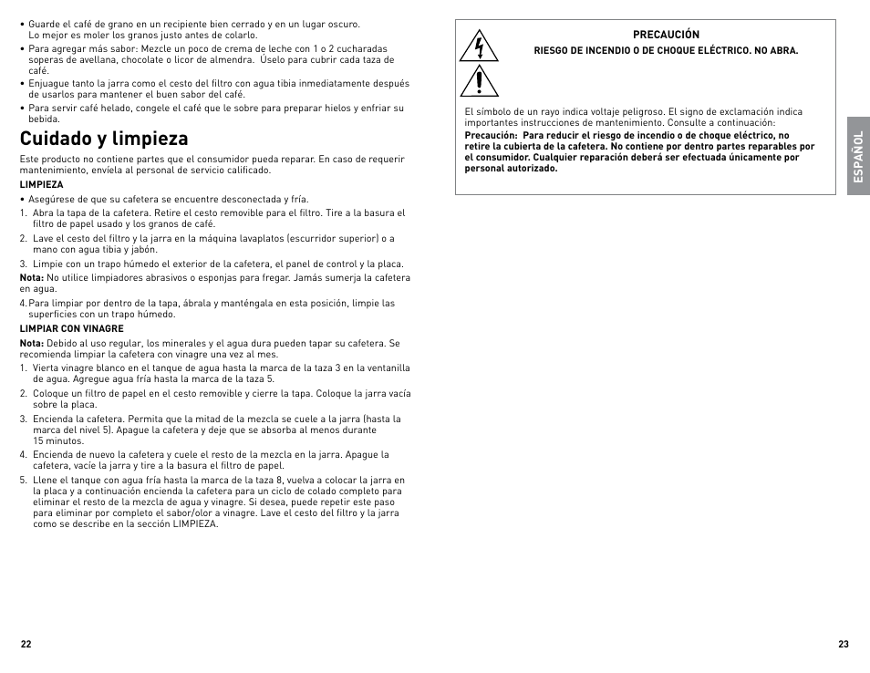 Cuidado y limpieza | Black & Decker CM1509 User Manual | Page 12 / 15