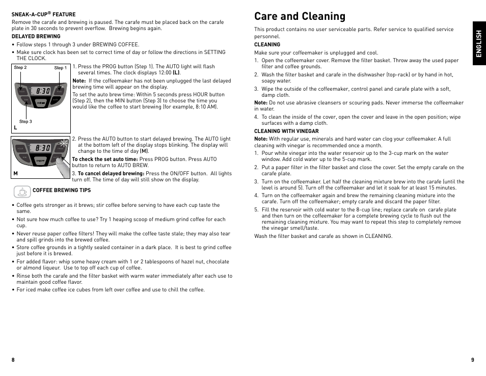 Care and cleaning | Black & Decker CM1509 User Manual | Page 5 / 15