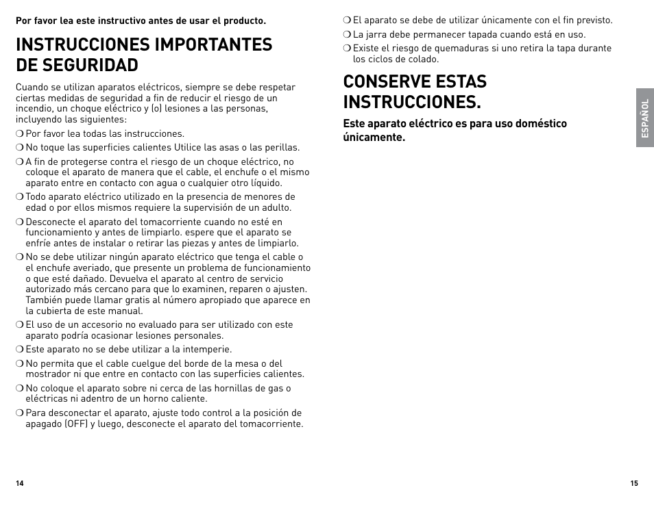 Instrucciones importantes de seguridad, Conserve estas instrucciones | Black & Decker CM1509 User Manual | Page 8 / 15