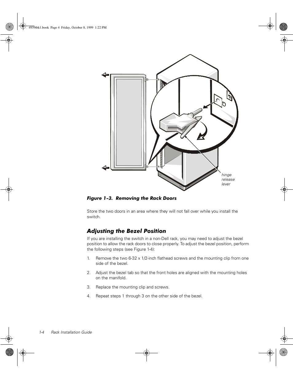 Adjusting the bezel position | Dell PowerVault 50F (Fibre Channel Switch) User Manual | Page 20 / 98