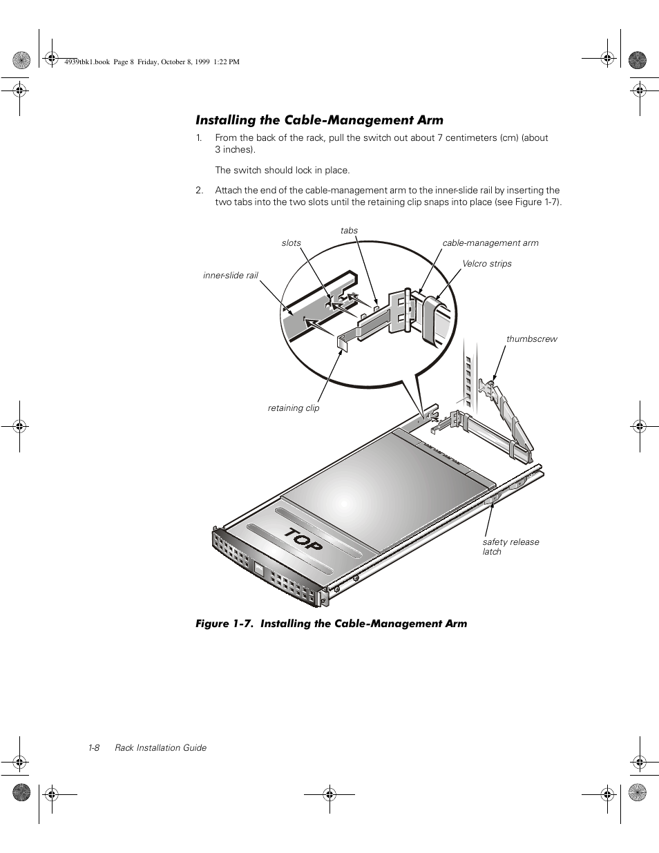 Installing the cable-management arm | Dell PowerVault 50F (Fibre Channel Switch) User Manual | Page 24 / 98