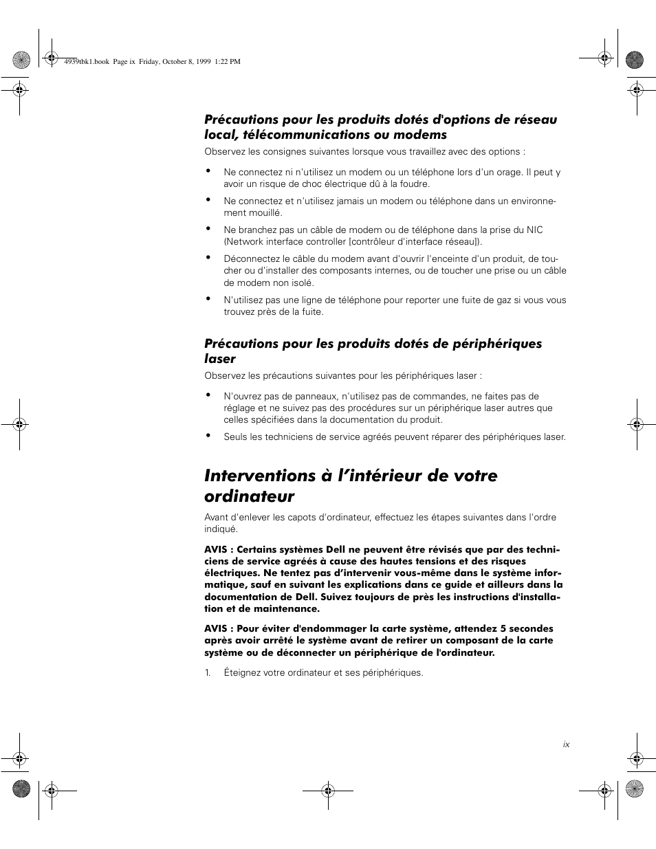Interventions à l’intérieur de votre ordinateur | Dell PowerVault 50F (Fibre Channel Switch) User Manual | Page 35 / 98