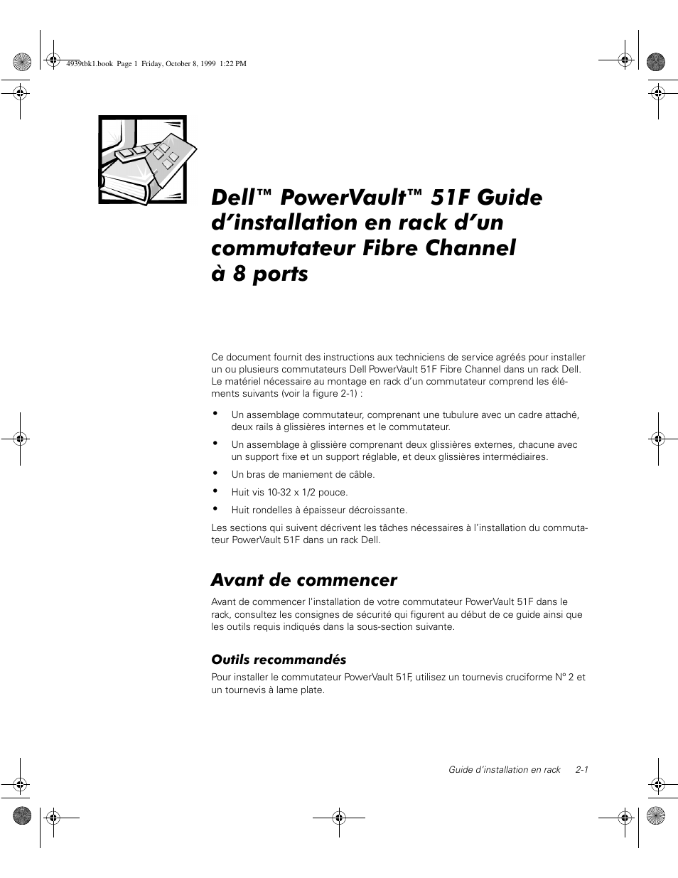 Avant de commencer, Outils recommandés | Dell PowerVault 50F (Fibre Channel Switch) User Manual | Page 41 / 98