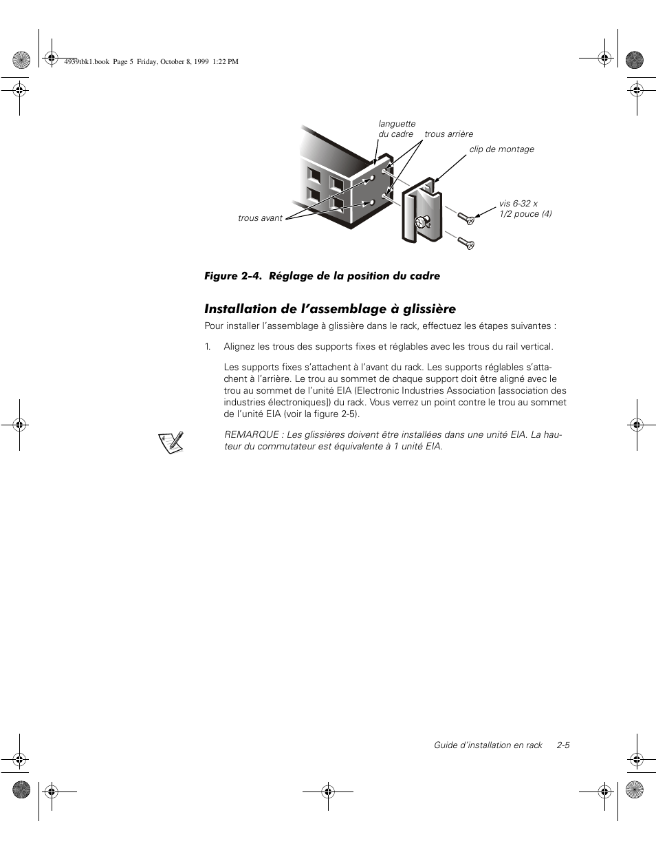 Installation de l’assemblage à glissière | Dell PowerVault 50F (Fibre Channel Switch) User Manual | Page 45 / 98