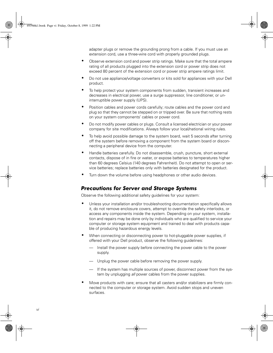 Precautions for server and storage systems | Dell PowerVault 50F (Fibre Channel Switch) User Manual | Page 8 / 98