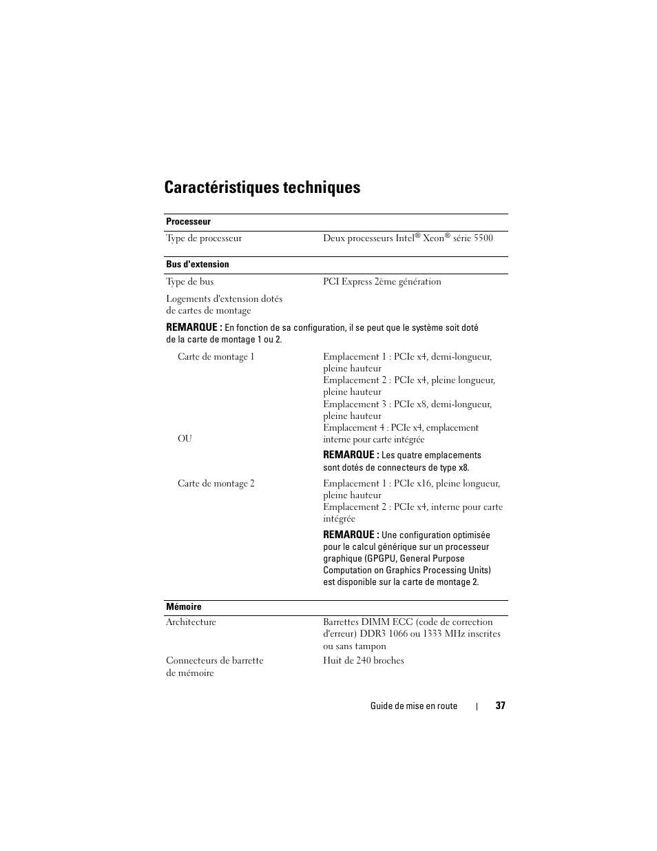 Caractéristiques techniques | Dell PowerEdge R510 User Manual | Page 39 / 130