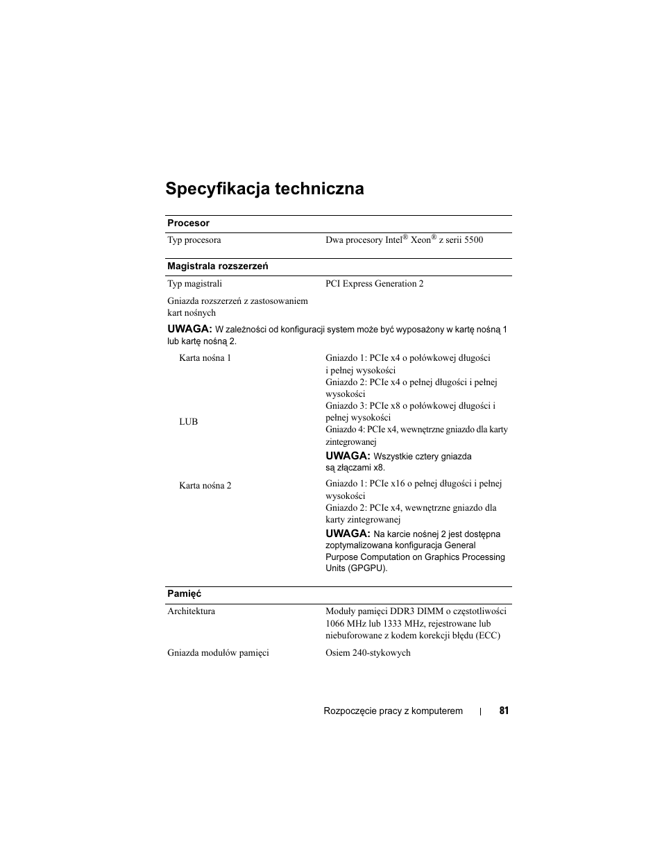 Specyfikacja techniczna | Dell PowerEdge R510 User Manual | Page 83 / 130