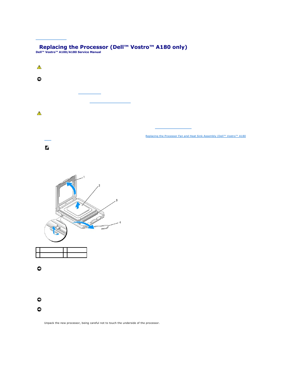 Replacing the processor (dell™ vostro™ a180 only) | Dell Vostro A100 (Early 2009) User Manual | Page 7 / 30