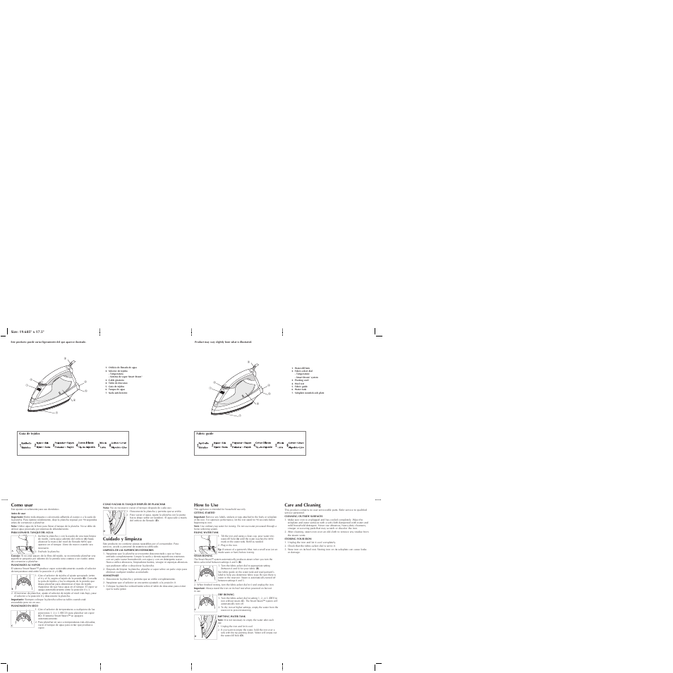 Como usar, How to use, Cuidado y limpieza | Care and cleaning | Black & Decker F905 User Manual | Page 2 / 2