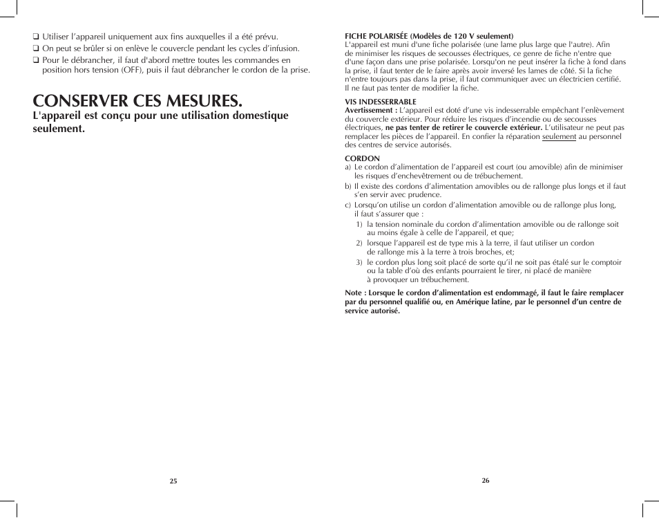 Conserver ces mesures | Black & Decker DCM3100B User Manual | Page 14 / 21