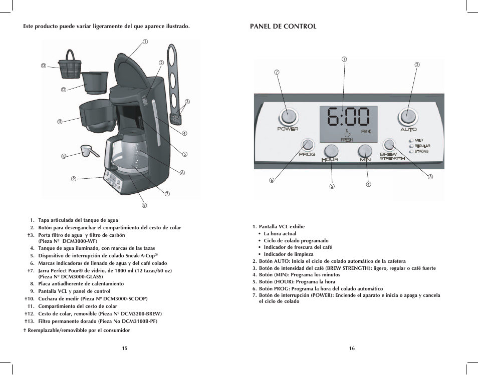 Coffee, Water, Ma x | Br ew st re ng th | Black & Decker DCM3100B User Manual | Page 9 / 21