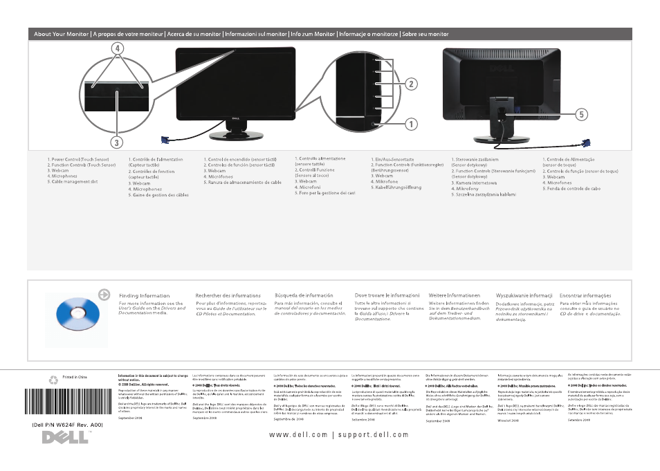 Gaine de gestion des câbles, Webcam, D0ll | Www.dell.com | support.dell.com | Dell SP2309WFP Monitor User Manual | Page 2 / 2