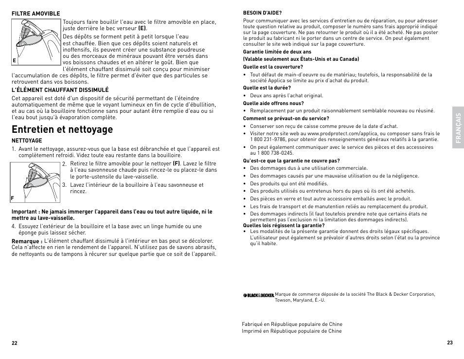 Entretien et nettoyage | Black & Decker JKC650 User Manual | Page 12 / 13