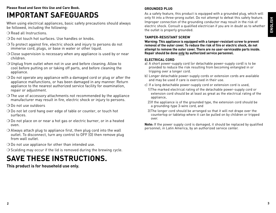 Important safeguards, Save these instructions | Black & Decker JKC650 User Manual | Page 2 / 13