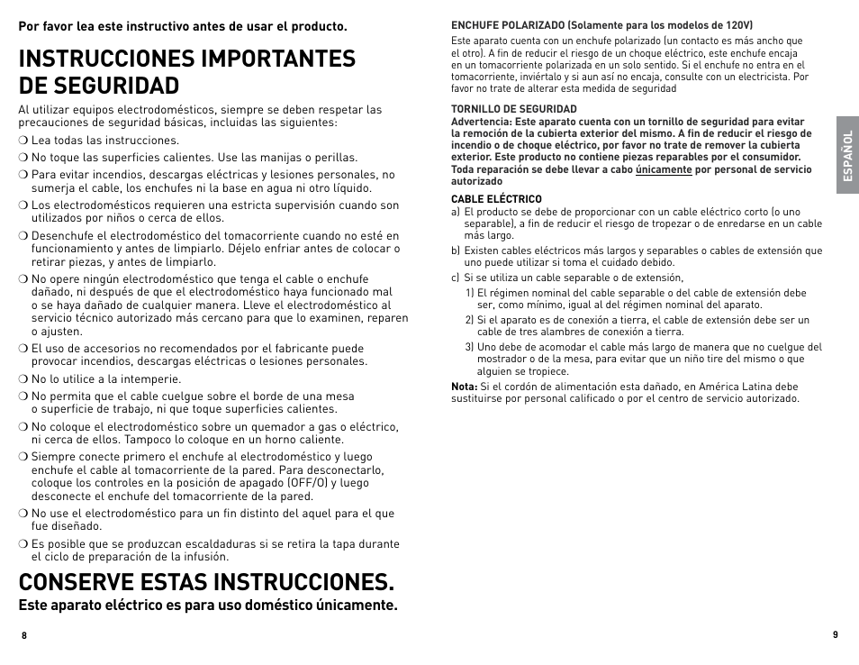 Instrucciones importantes de seguridad, Conserve estas instrucciones | Black & Decker JKC650 User Manual | Page 5 / 13