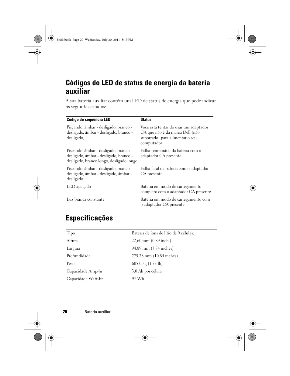 Especificações | Dell Latitude E5420 (Early 2011) User Manual | Page 22 / 32