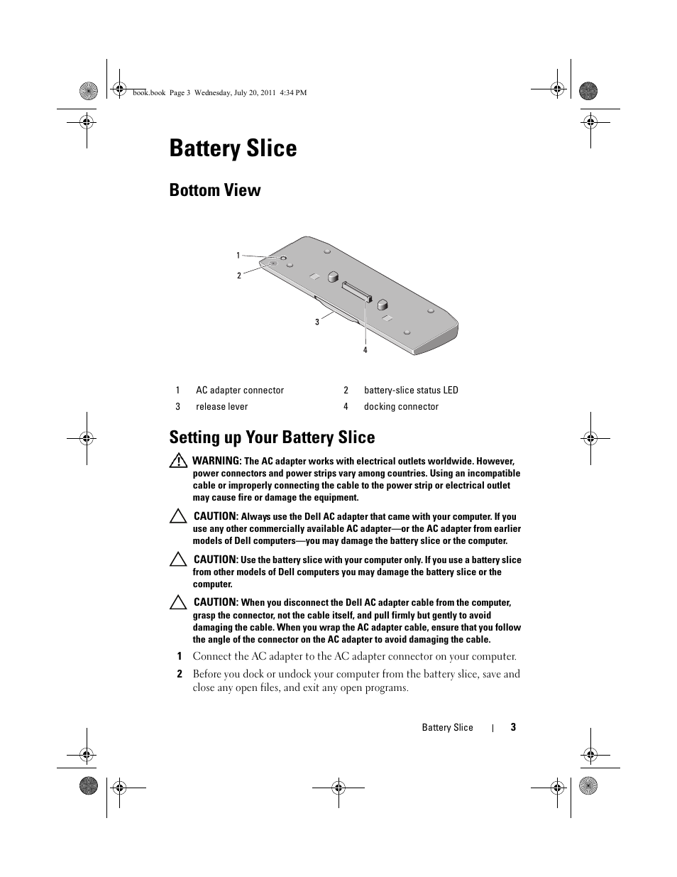 Battery slice, Bottom view, Setting up your battery slice | Bottom view setting up your battery slice | Dell Latitude E5420 (Early 2011) User Manual | Page 5 / 32