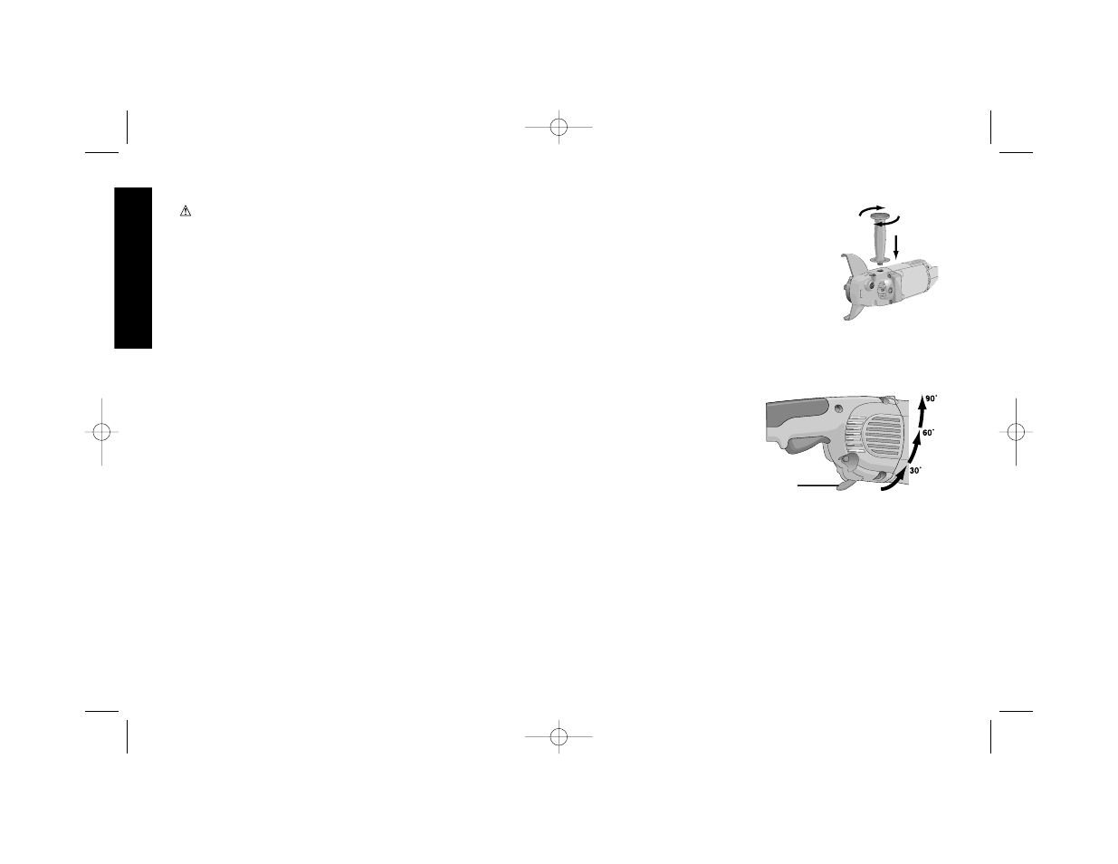 English, Rotating the rear handle, Rotating the gear case | Assembly and adjustments attaching the side handle | Black & Decker D28494 User Manual | Page 12 / 57