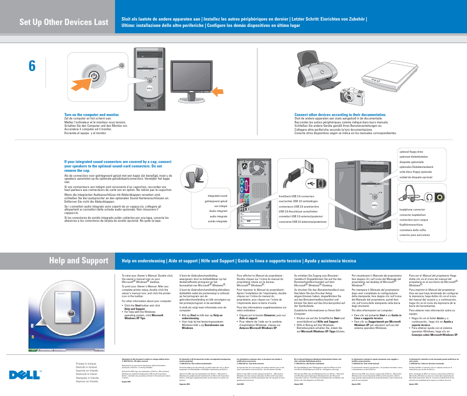 Help and support, Set up other devices last | Dell Dimension 1100/B110 User Manual | Page 2 / 2